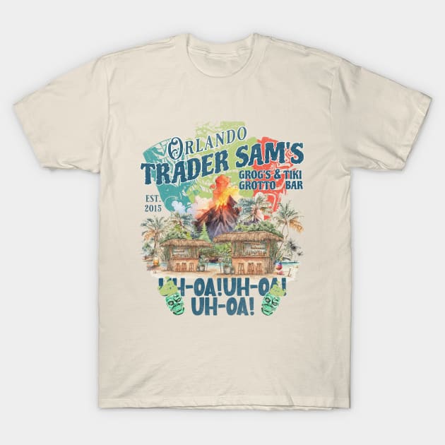 Trader Sam's Grogs Grotto and Tiki Bar Orlando Distressed Look T-Shirt by Joaddo